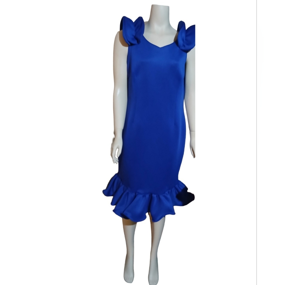 Royal blue dress with ruffled short sleeves and ruffled bottom, so pretty!